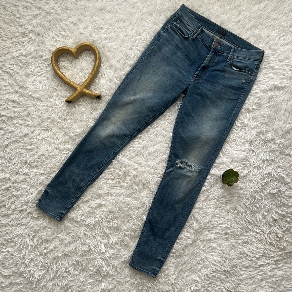 MOTHER Blue Denim Jeans with Button Detail
